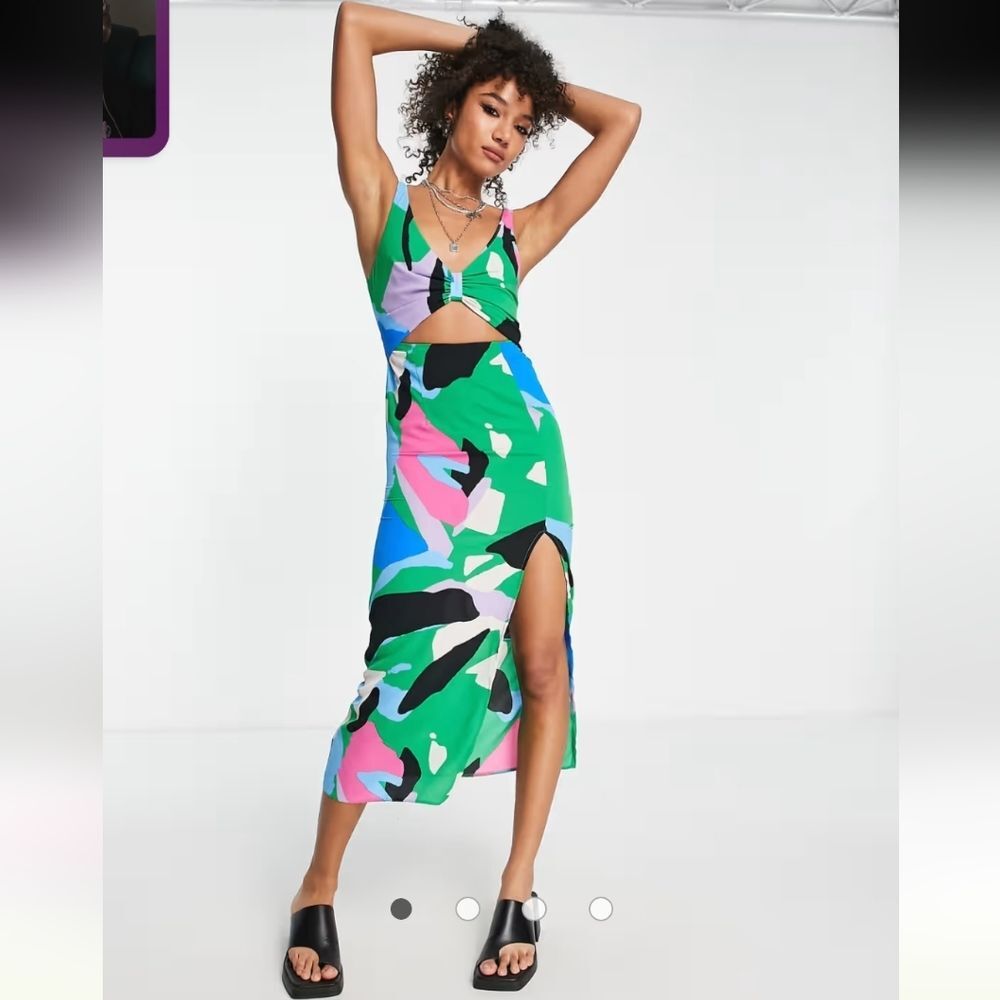 ASOS DESIGN cut out knot front midi dress in bright abstract print